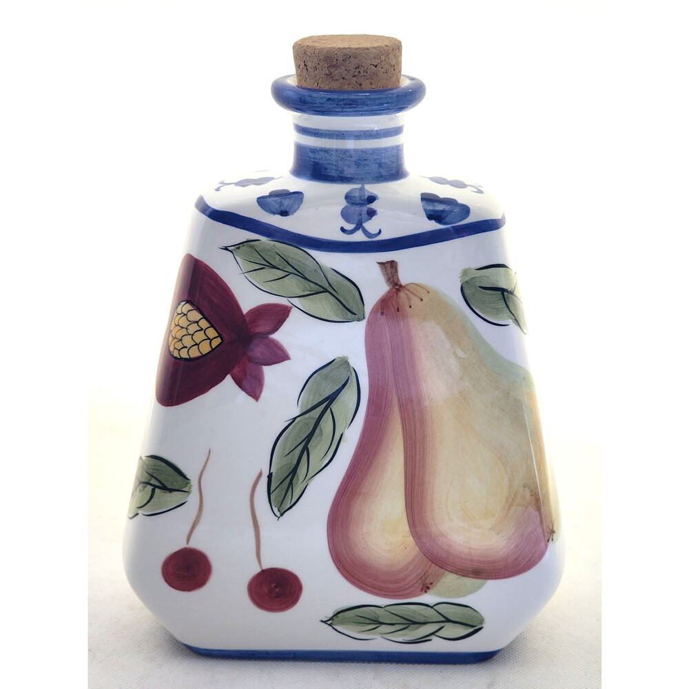 Wine/Water Holder-Jay Import-Decor-Porcelain-Cork Top-Fruit Motif-Holds 4 Cups